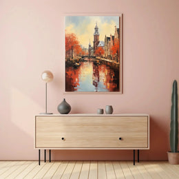Amsterdam Canal Autumn Scene: Impressionistic Travel Poster PosterGoat