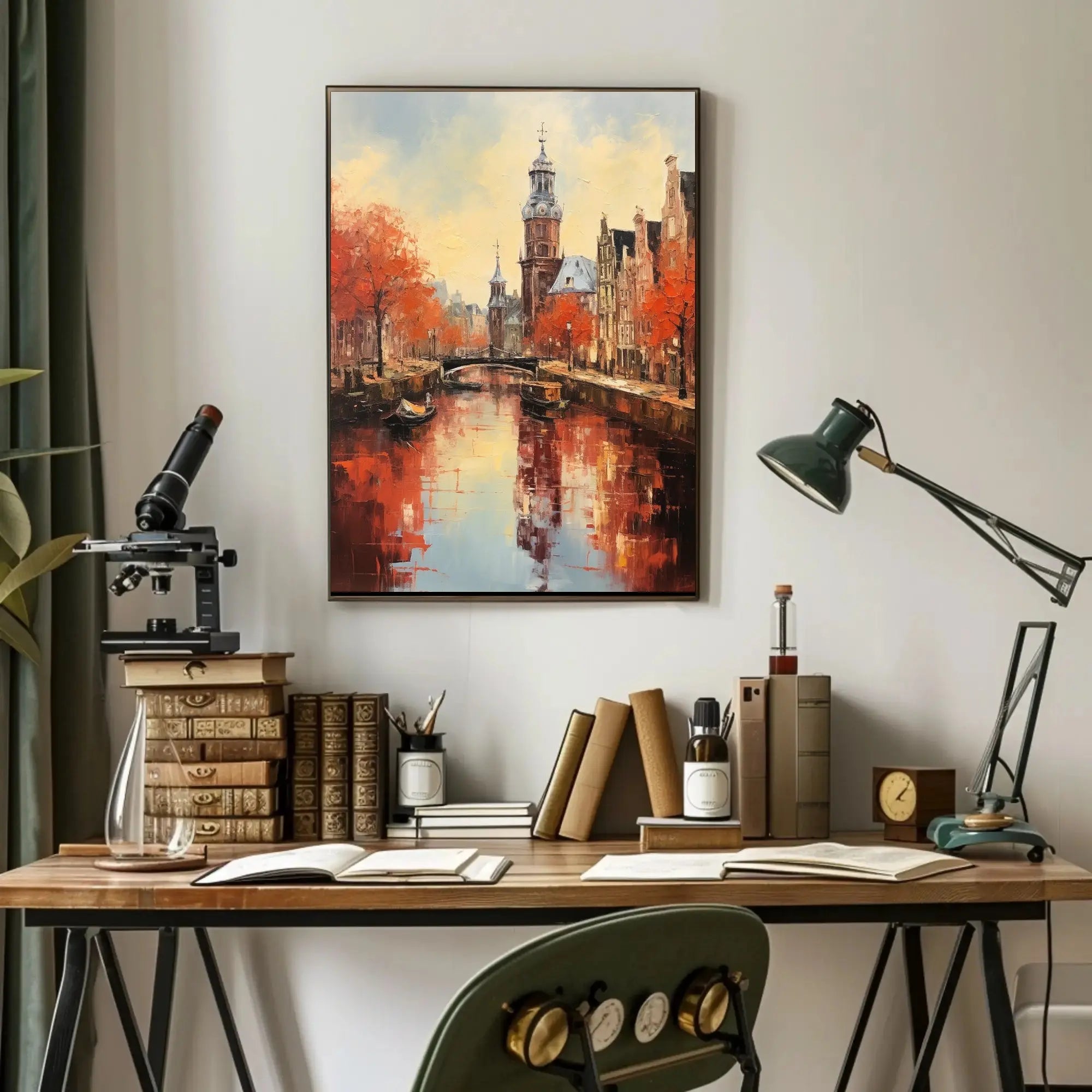 Amsterdam Canal Autumn Scene: Impressionistic Travel Poster PosterGoat