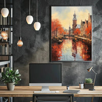 Amsterdam Canal Autumn Scene: Impressionistic Travel Poster PosterGoat