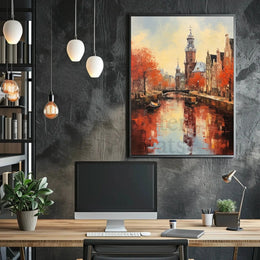 Amsterdam Canal Autumn Scene: Impressionistic Travel Poster PosterGoat