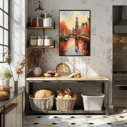 Amsterdam Canal Autumn Scene: Impressionistic Travel Poster PosterGoat