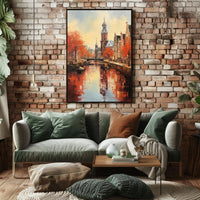 Amsterdam Canal Autumn Scene: Impressionistic Travel Poster PosterGoat
