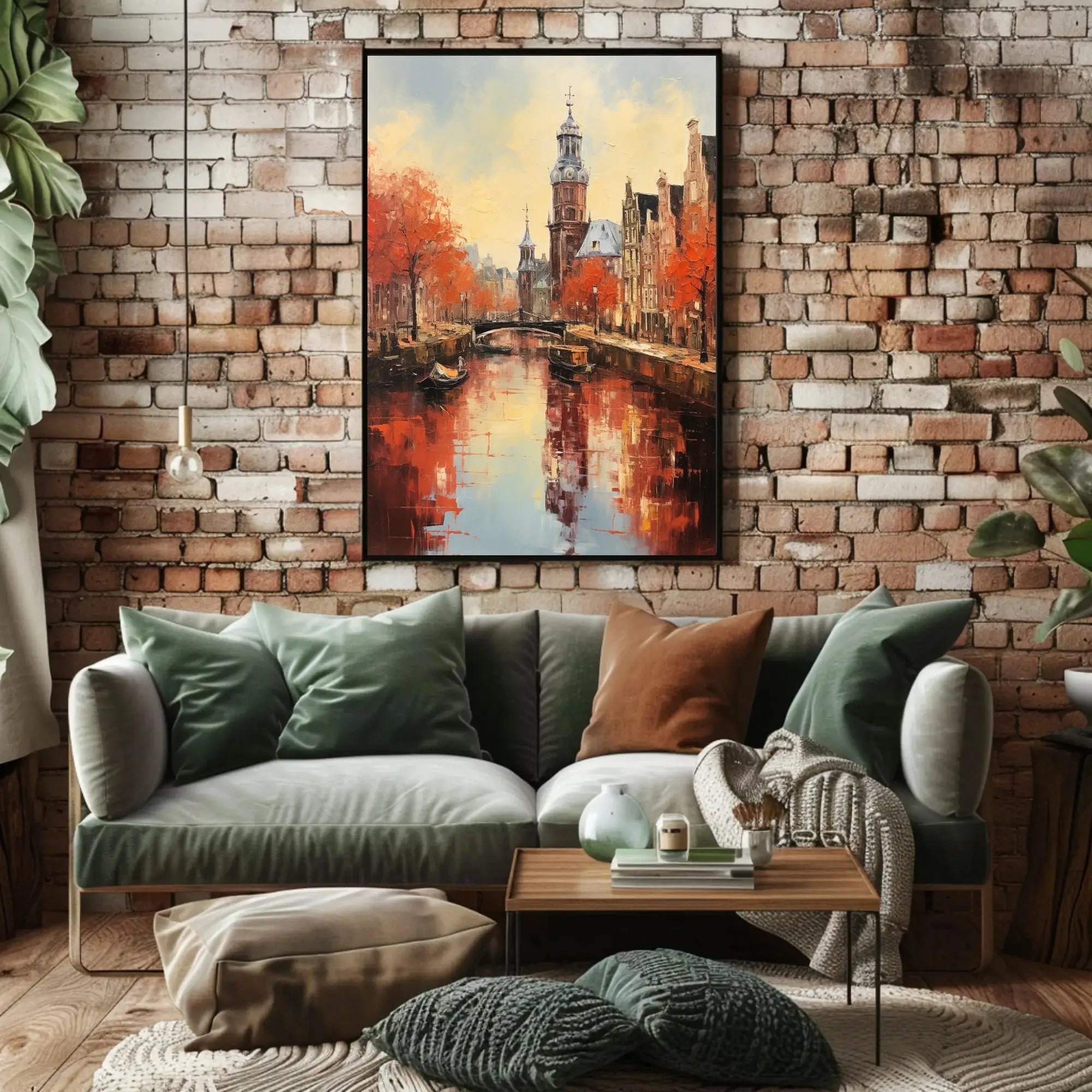 Amsterdam Canal Autumn Scene: Impressionistic Travel Poster PosterGoat