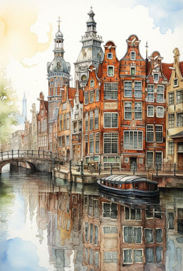Amsterdam Canal Cityscape Watercolor Travel Poster PosterGoat