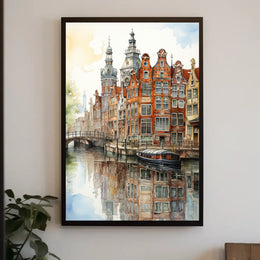 Amsterdam Canal Cityscape Watercolor Travel Poster PosterGoat