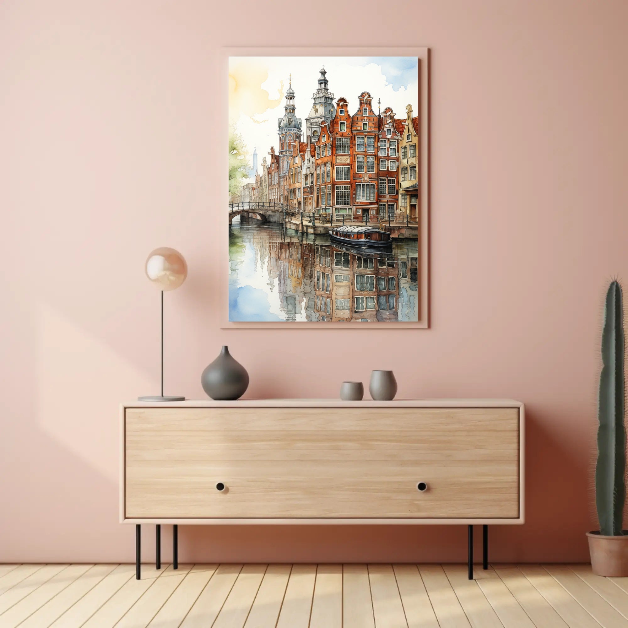 Amsterdam Canal Cityscape Watercolor Travel Poster PosterGoat