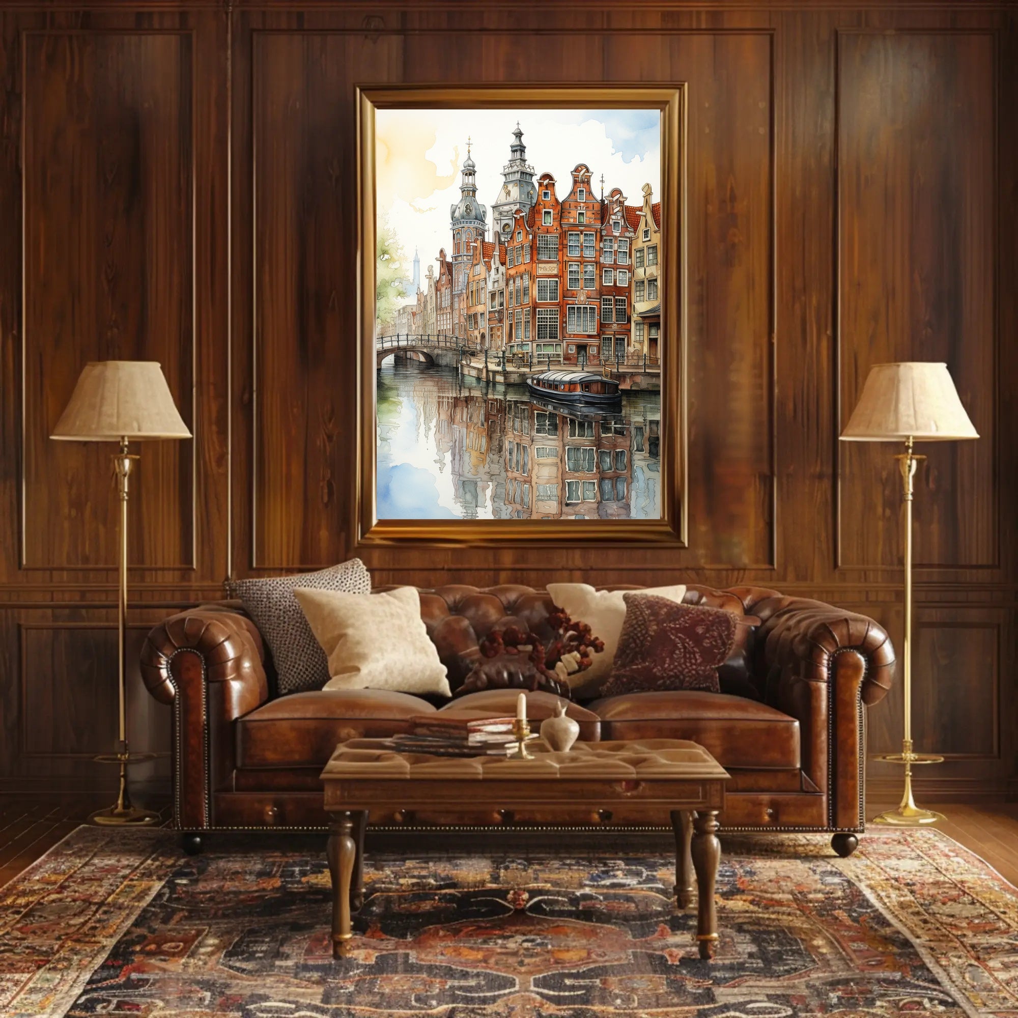 Amsterdam Canal Cityscape Watercolor Travel Poster PosterGoat