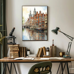 Amsterdam Canal Cityscape Watercolor Travel Poster PosterGoat