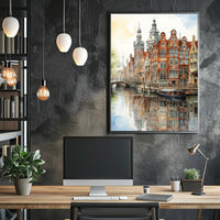 Amsterdam Canal Cityscape Watercolor Travel Poster PosterGoat