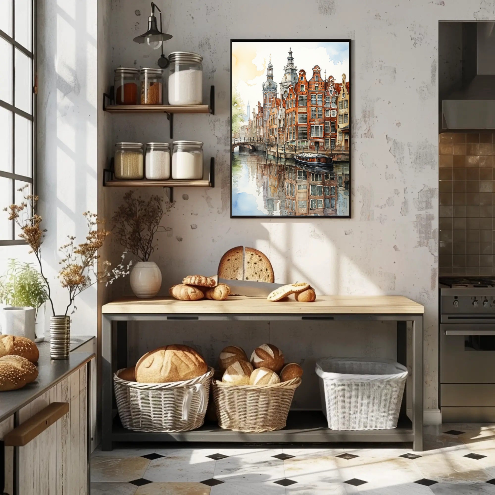 Amsterdam Canal Cityscape Watercolor Travel Poster PosterGoat