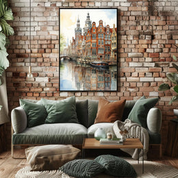 Amsterdam Canal Cityscape Watercolor Travel Poster PosterGoat