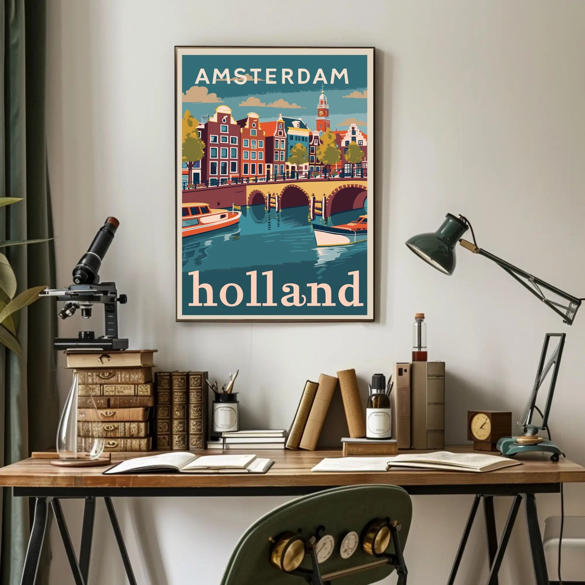 Amsterdam Canal Houses Scenic Vintage Travel Poster PosterGoat