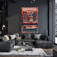 Amsterdam Canal Houses: Warm Scenic Travel Poster PosterGoat