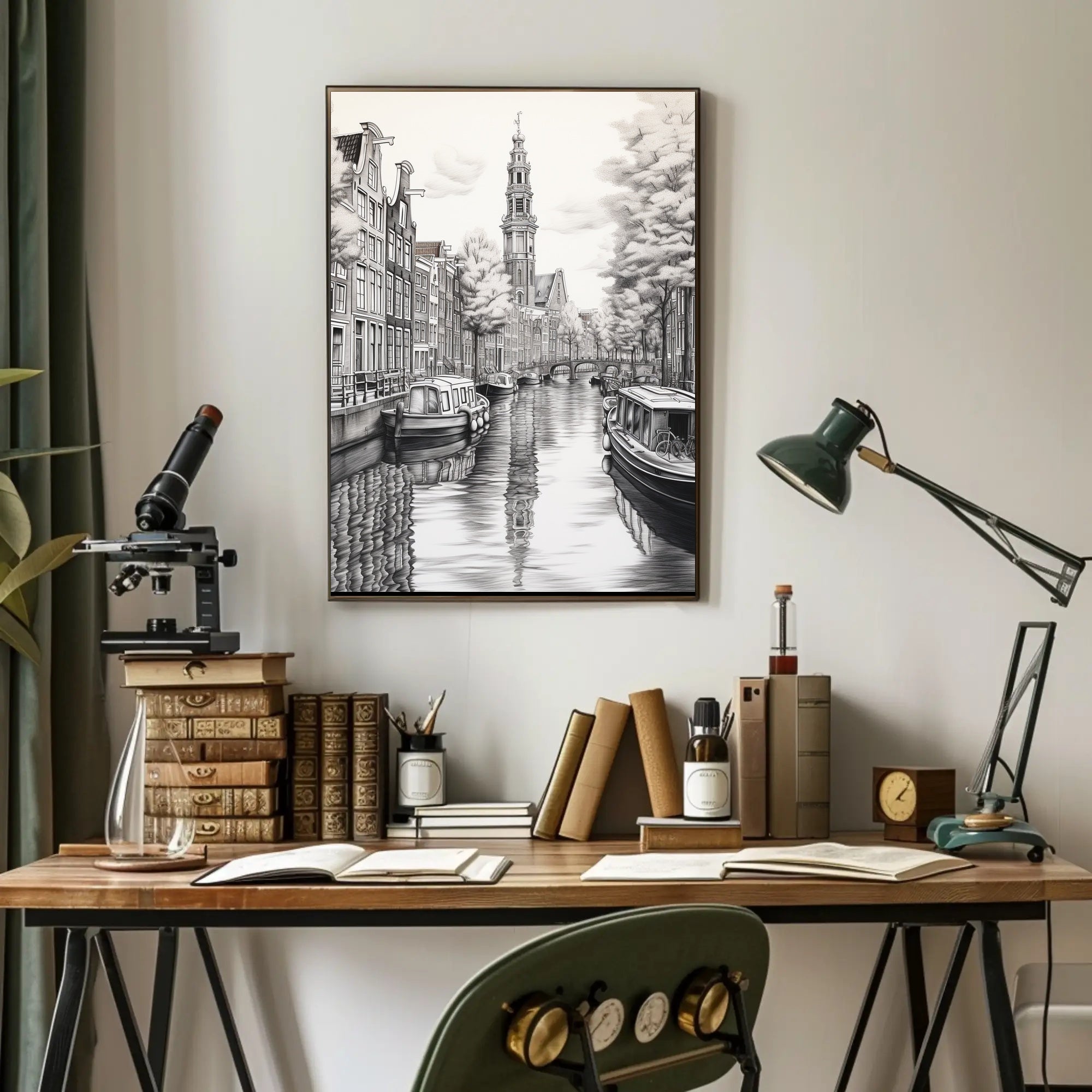 Amsterdam Canal Scene Vintage Illustration Travel Poster PosterGoat