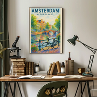 Amsterdam Canal Scene Watercolor Travel Poster PosterGoat