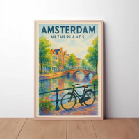 Amsterdam Canal Scene Watercolor Travel Poster PosterGoat