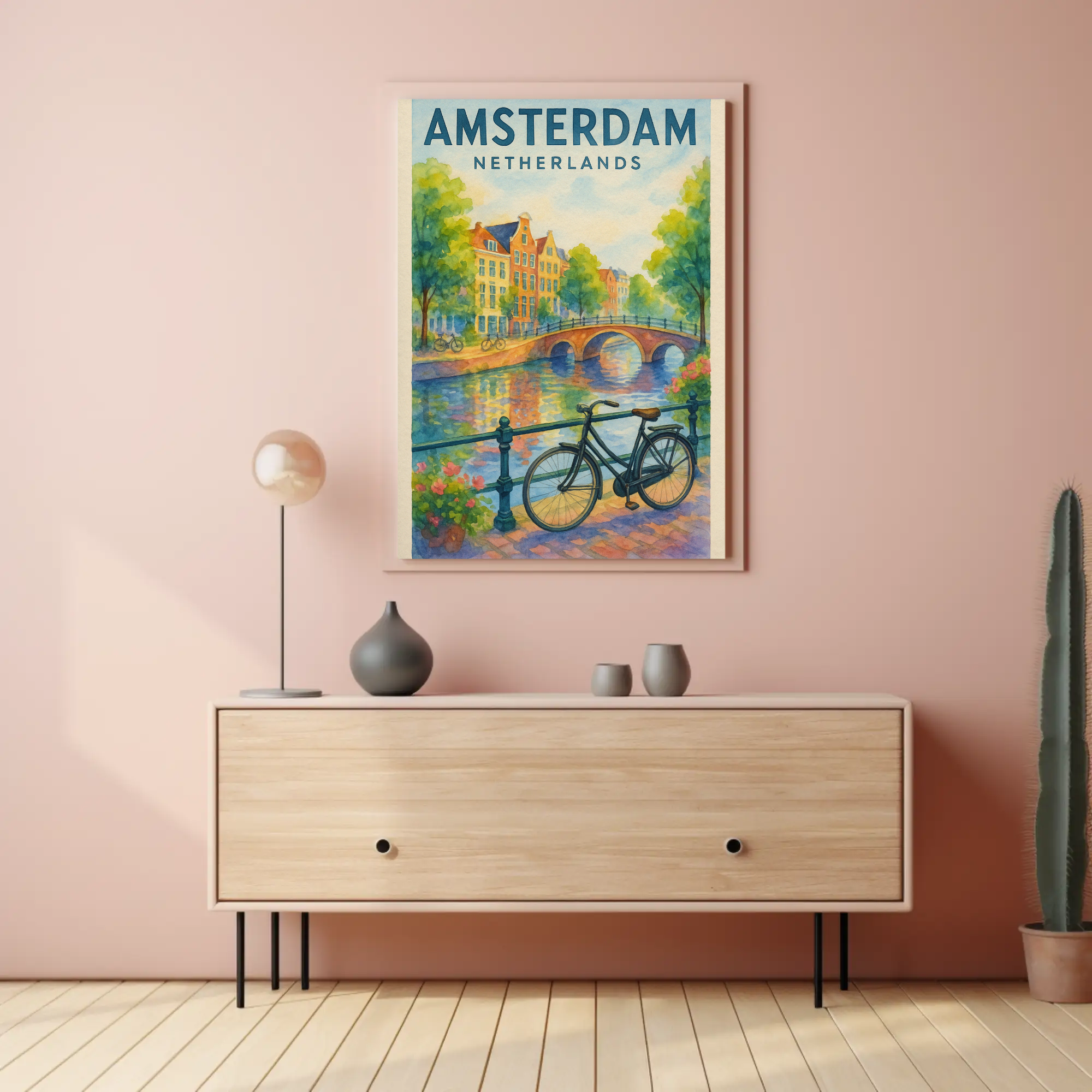 Amsterdam Canal Scene Watercolor Travel Poster PosterGoat