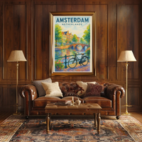 Amsterdam Canal Scene Watercolor Travel Poster PosterGoat