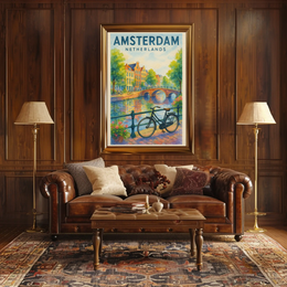 Amsterdam Canal Scene Watercolor Travel Poster PosterGoat