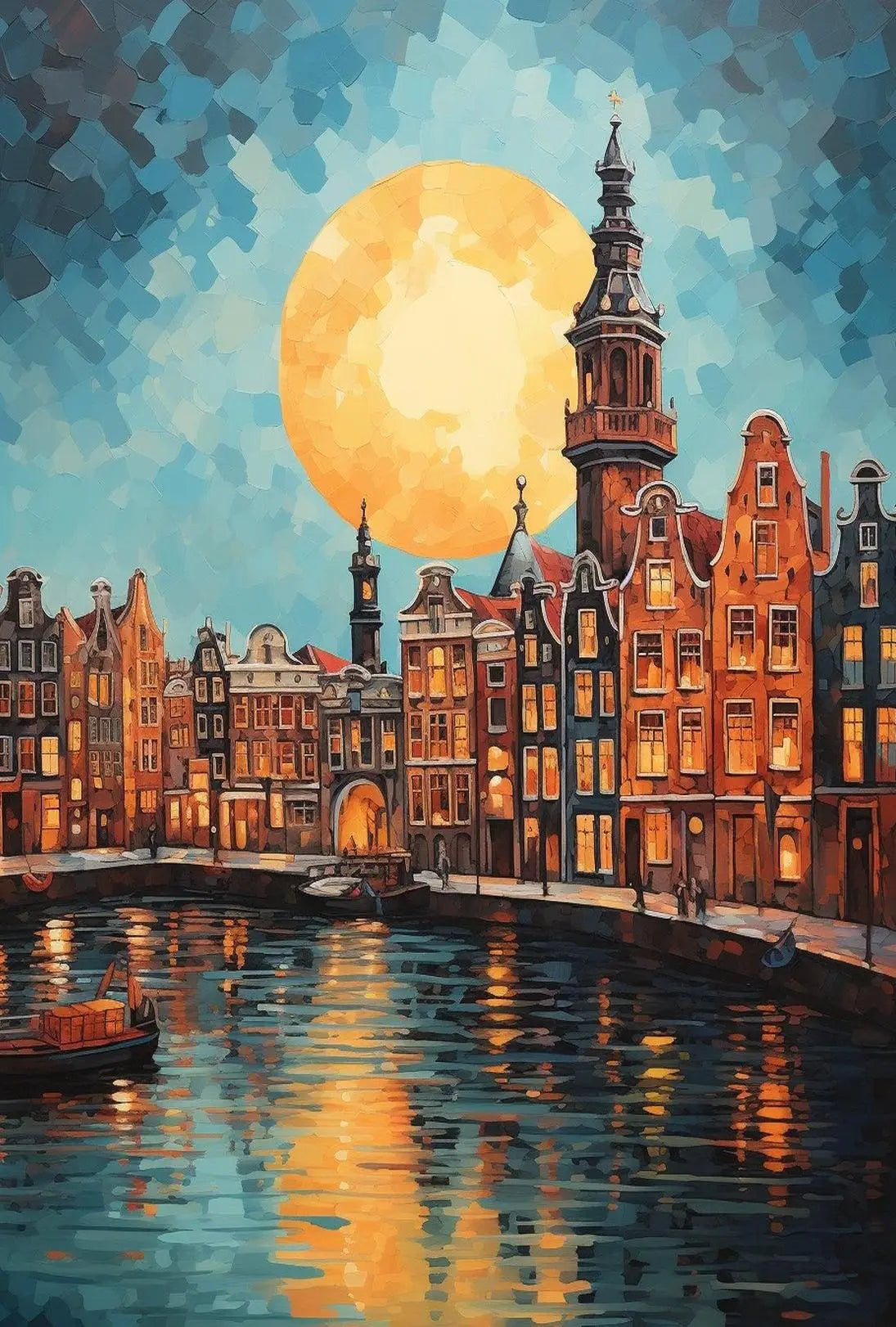 Amsterdam Canal Scene: Vibrant Impressionist Travel Poster PosterGoat