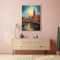 Amsterdam Canal Scene: Vibrant Impressionist Travel Poster PosterGoat