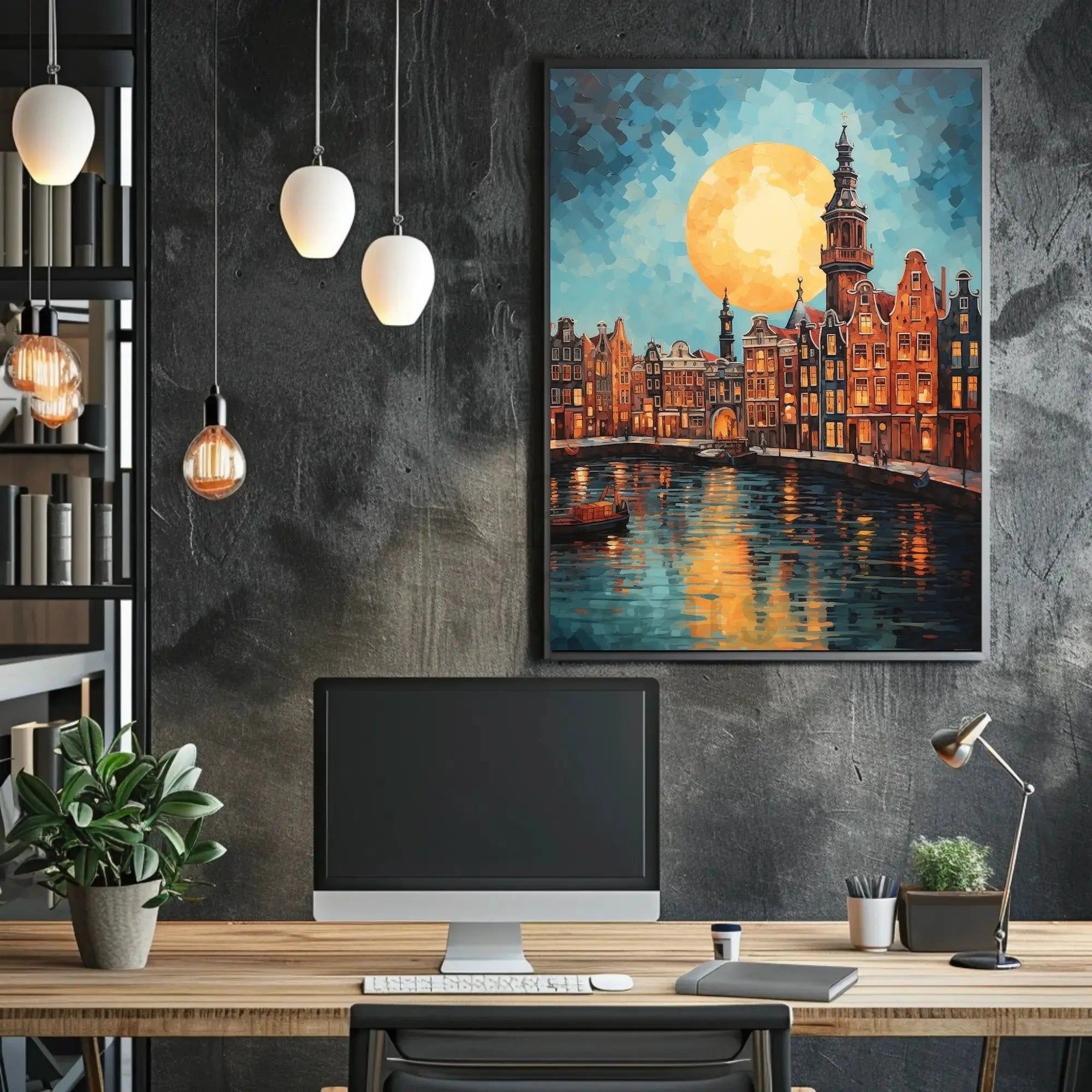 Amsterdam Canal Scene: Vibrant Impressionist Travel Poster PosterGoat