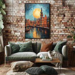 Amsterdam Canal Scene: Vibrant Impressionist Travel Poster PosterGoat