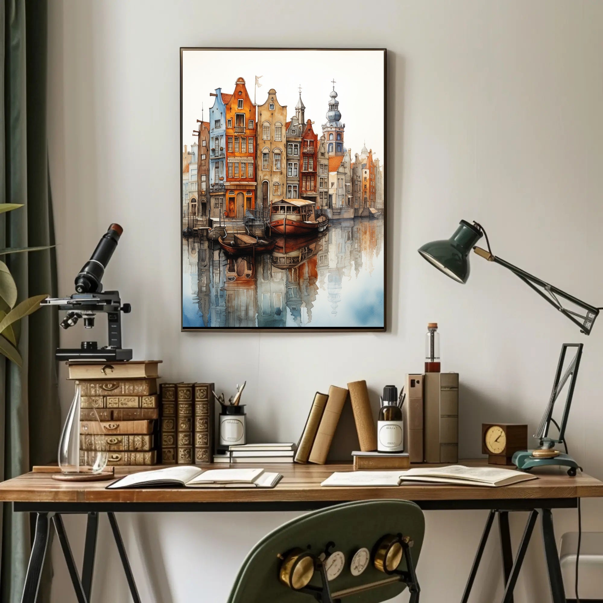 Amsterdam Canal View: Watercolor Serenity Travel Poster PosterGoat