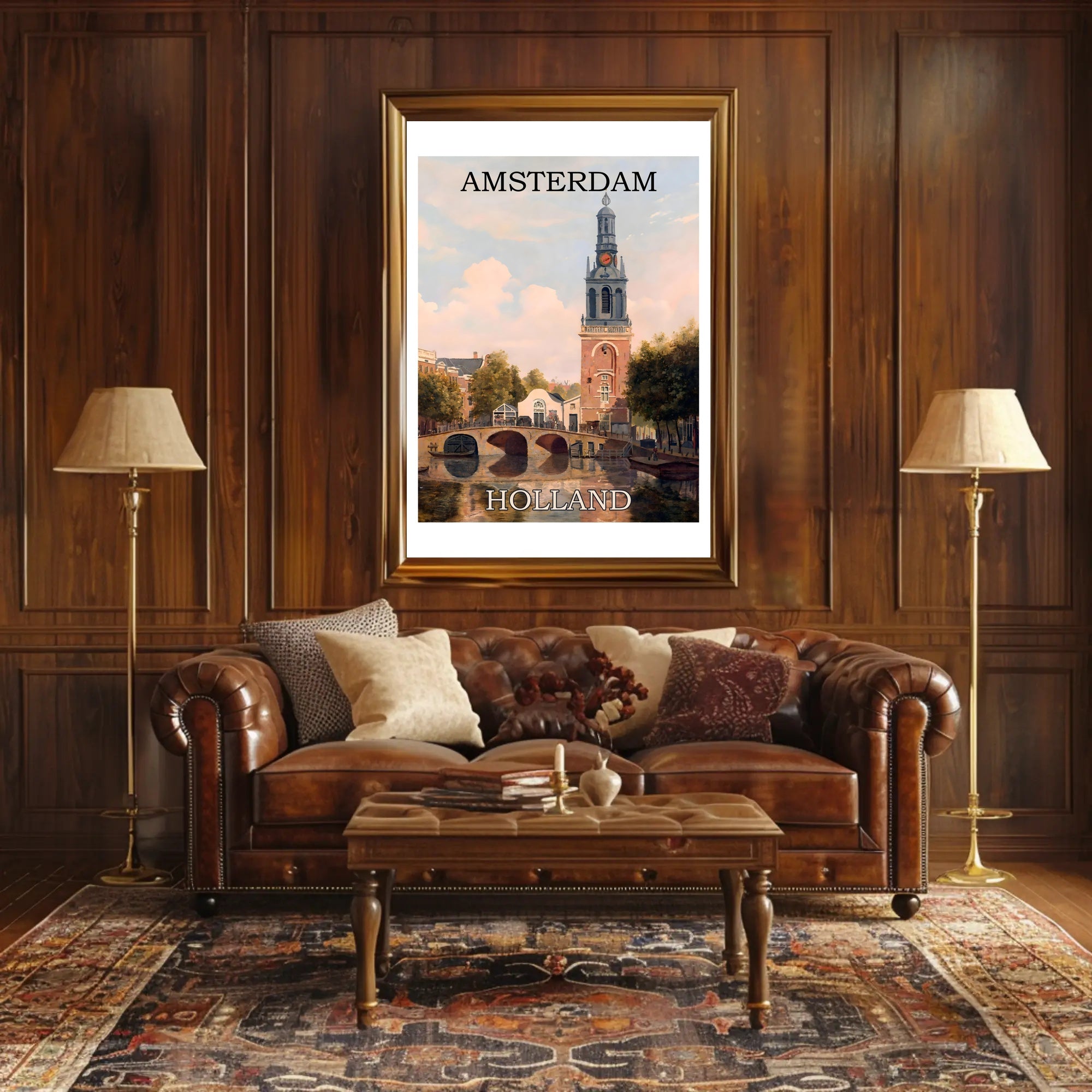 Amsterdam Canal and Bridge Travel Poster PosterGoat