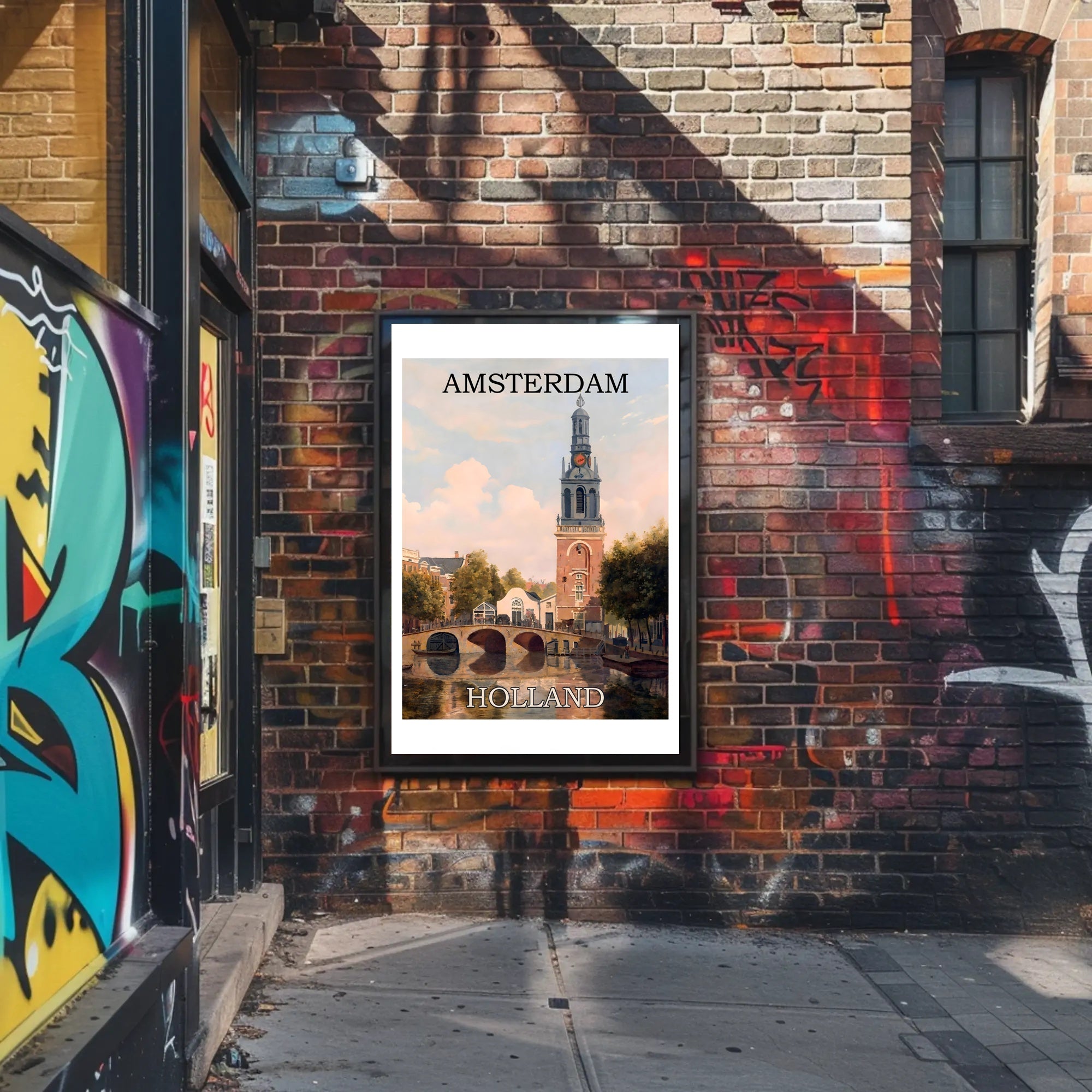 Amsterdam Canal and Bridge Travel Poster PosterGoat