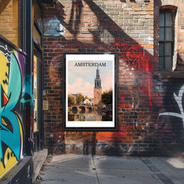 Amsterdam Canal and Bridge Travel Poster PosterGoat
