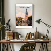 Amsterdam Canal and Bridge Travel Poster PosterGoat