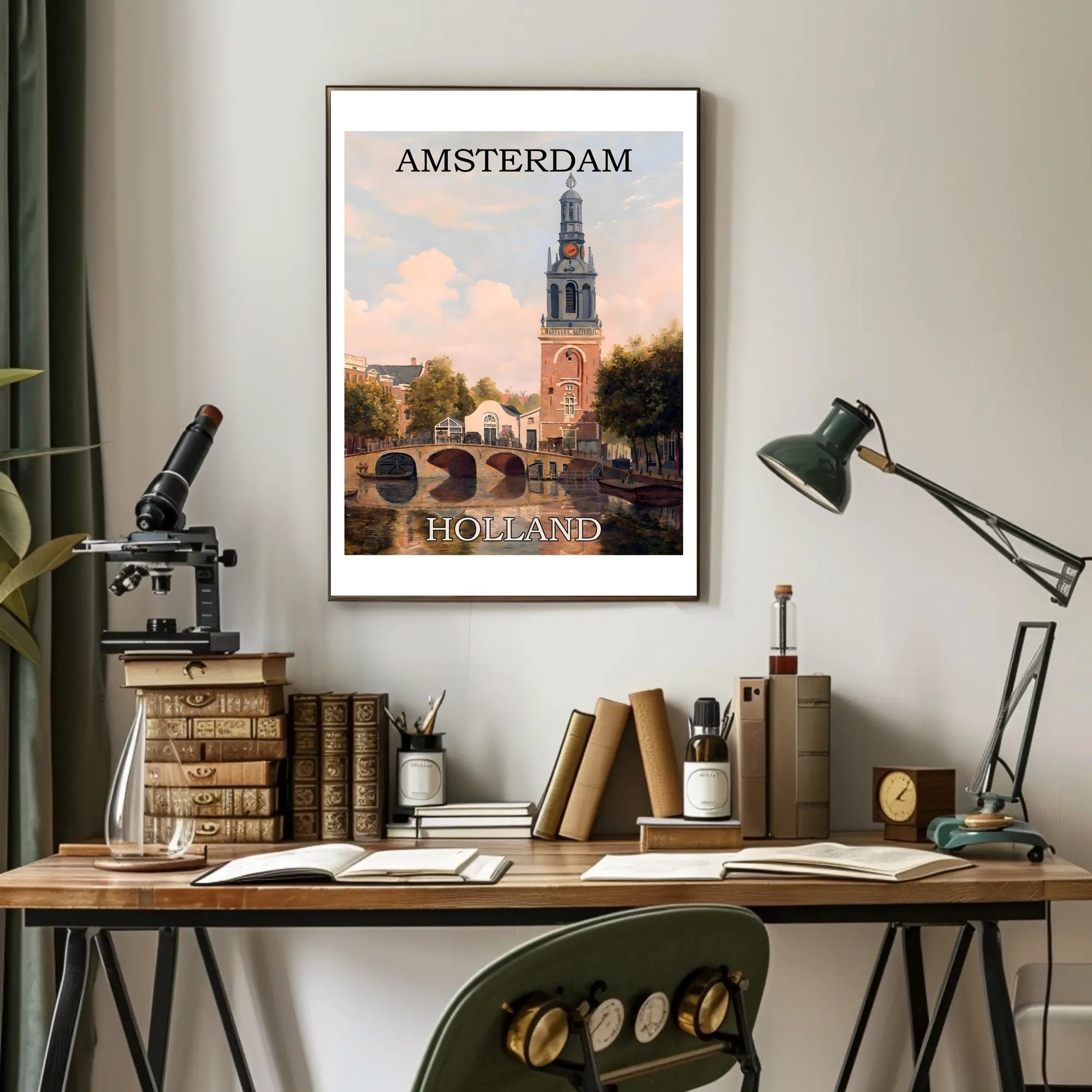 Amsterdam Canal and Bridge Travel Poster PosterGoat