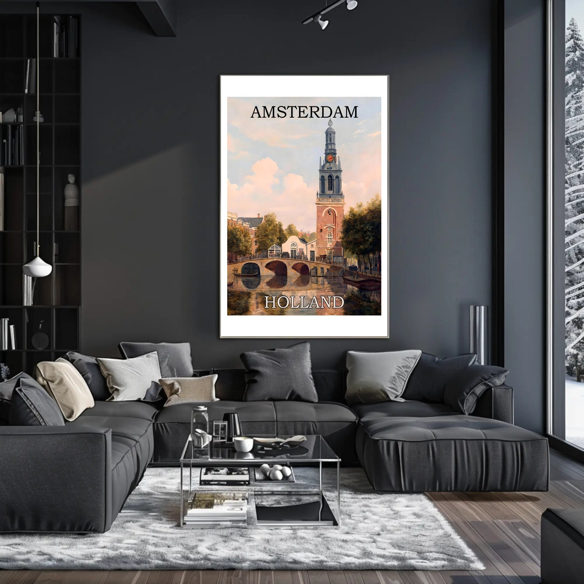 Amsterdam Canal and Bridge Travel Poster PosterGoat