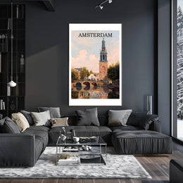 Amsterdam Canal and Bridge Travel Poster PosterGoat