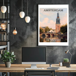 Amsterdam Canal and Bridge Travel Poster PosterGoat