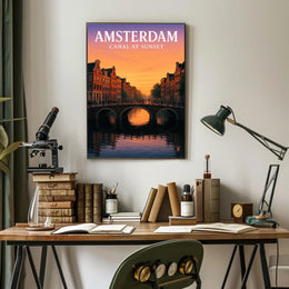 Amsterdam Canal at Sunset Poster PosterGoat