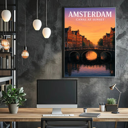 Amsterdam Canal at Sunset Poster PosterGoat