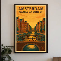Amsterdam Canal at Sunset Poster PosterGoat