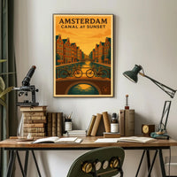 Amsterdam Canal at Sunset Poster PosterGoat