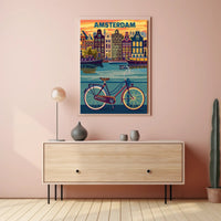 Amsterdam Canals and Bicycle Urban Cityscape Poster PosterGoat