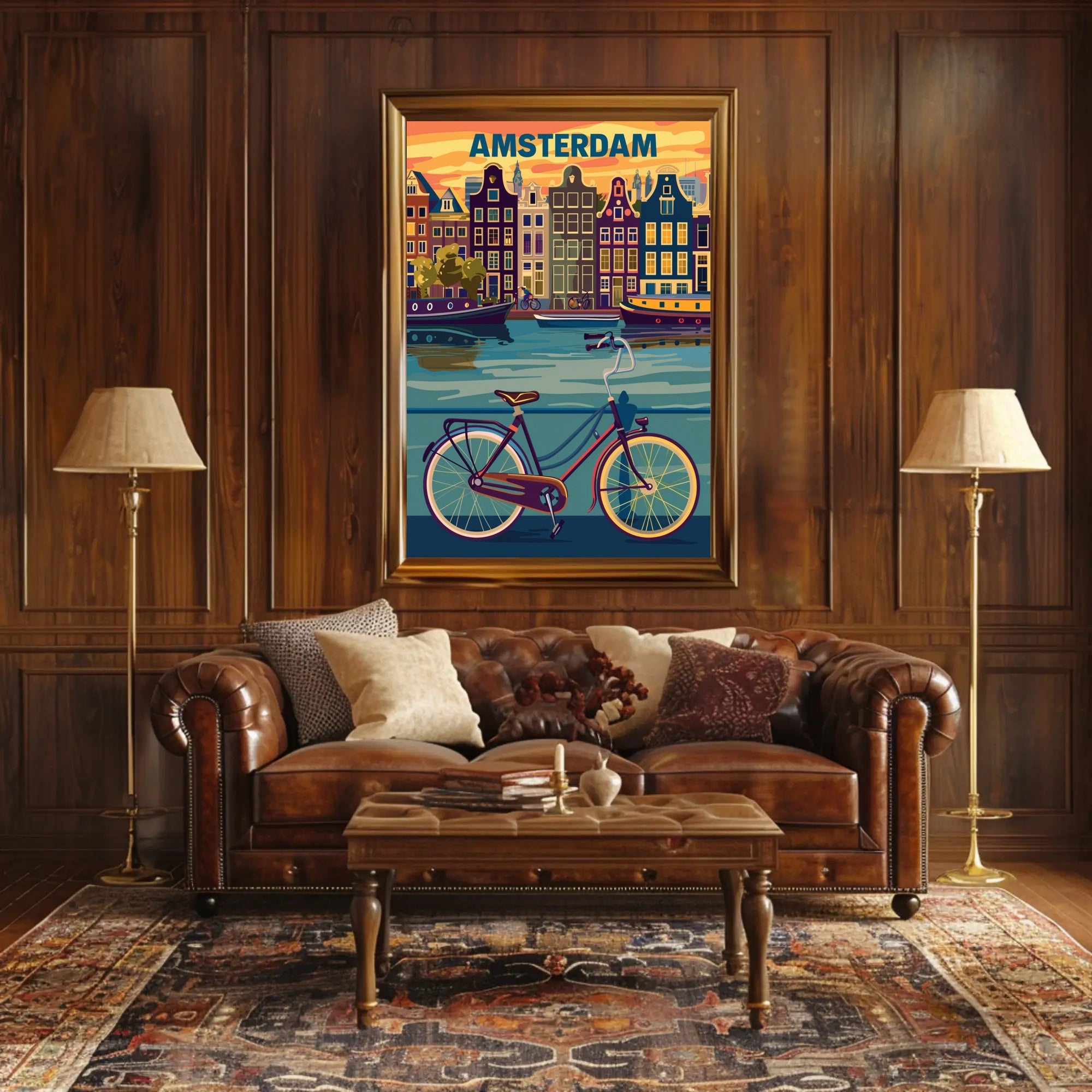 Amsterdam Canals and Bicycle Urban Cityscape Poster PosterGoat