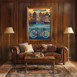 Amsterdam Canals and Bicycle Urban Cityscape Poster PosterGoat