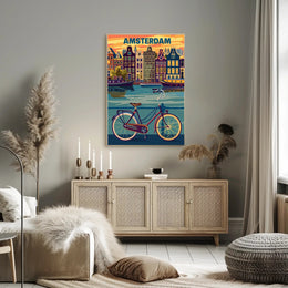 Amsterdam Canals and Bicycle Urban Cityscape Poster PosterGoat