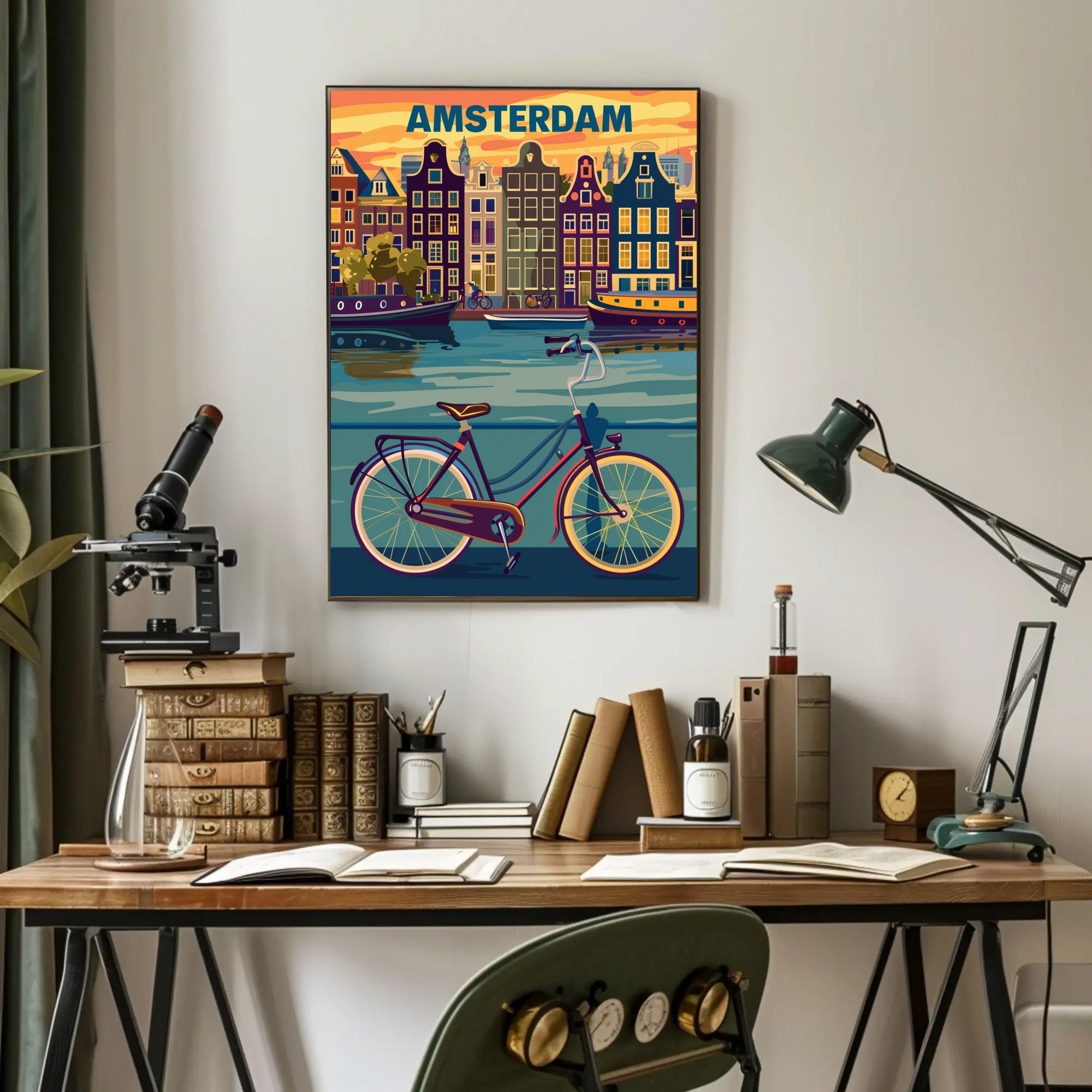Amsterdam Canals and Bicycle Urban Cityscape Poster PosterGoat