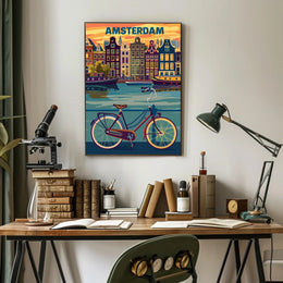 Amsterdam Canals and Bicycle Urban Cityscape Poster PosterGoat