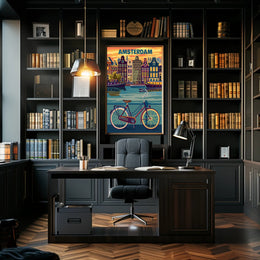 Amsterdam Canals and Bicycle Urban Cityscape Poster PosterGoat