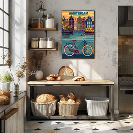 Amsterdam Canals and Bicycle Urban Cityscape Poster PosterGoat