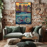 Amsterdam Canals and Bicycle Urban Cityscape Poster PosterGoat