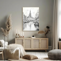 Amsterdam Inspired Canal Scene Monochrome Illustration Travel Poster PosterGoat